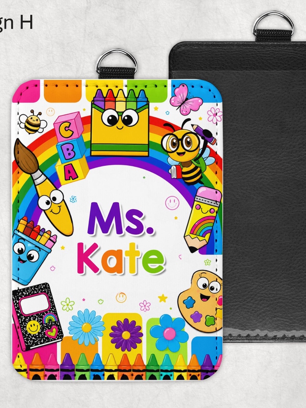 Custom made Teacher ID Holder with Black Lanyard